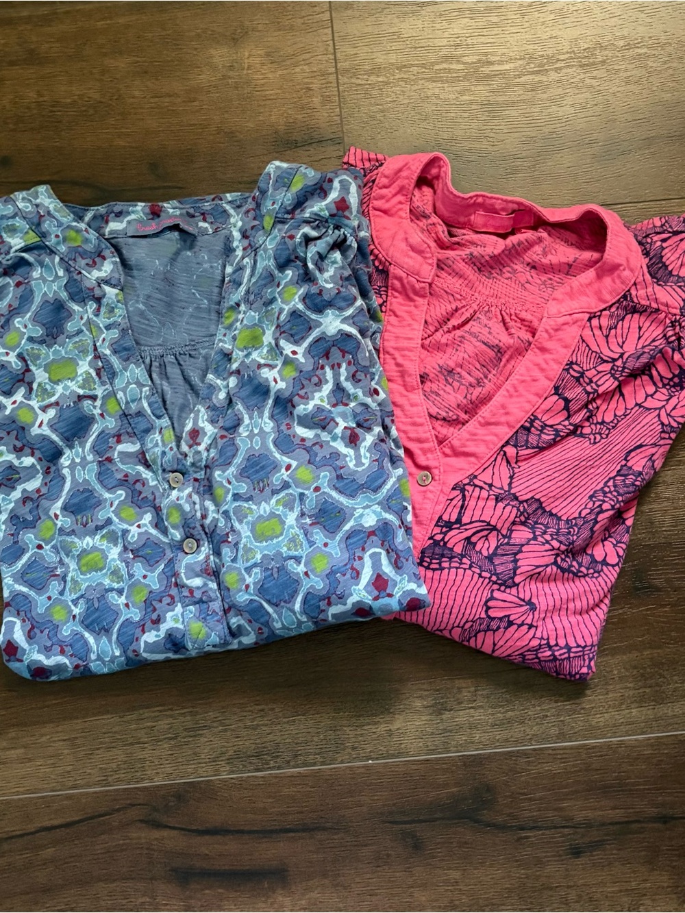 fresh produce Womenβs Pink & Blue 3/4 Sleeve Patterned 100% Cotton Henleys